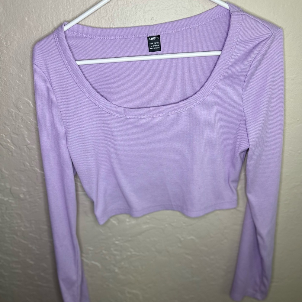 SHEIN Purple Fitted Long Sleeve Crop Blouse